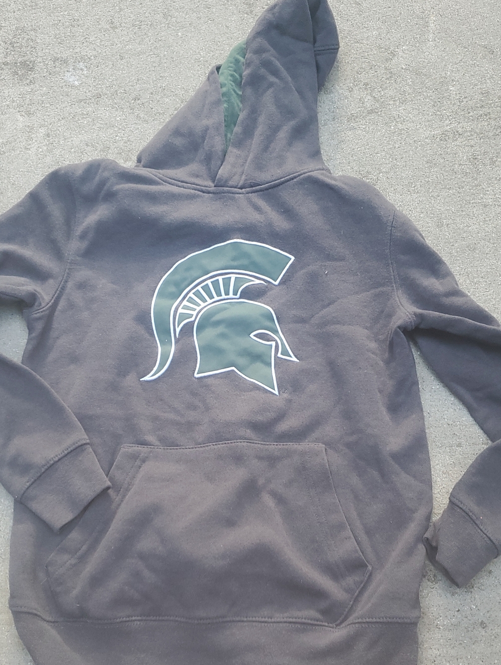 Michigan State University Dark Gray Hoodie with Green Spartan Logo Size Medium Y